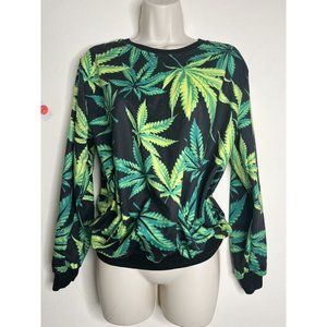 SWEATSHIRT Crew Neck Womens Mens Women Size Medium Green, Plant Print